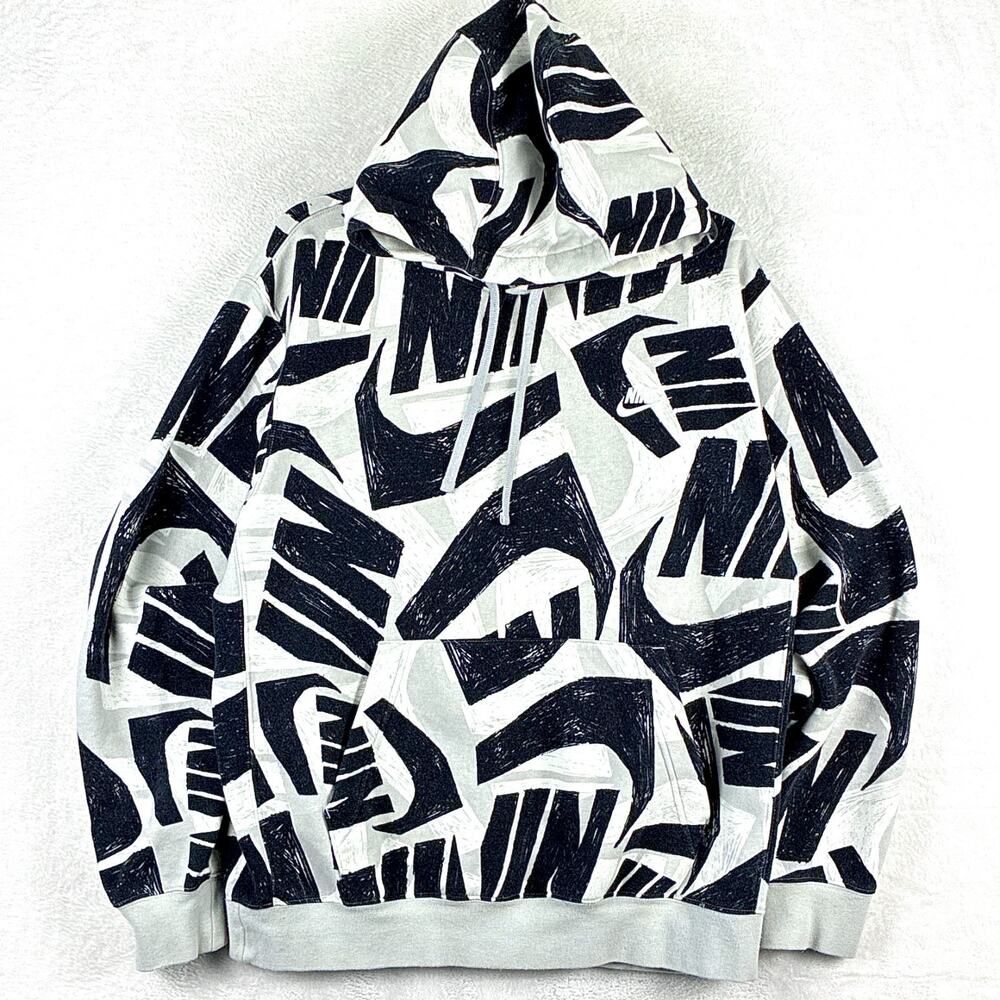 Nike Futura Club Hoodie Mens L Black White Sharpie Logo AOP Hip Hop Streetwear